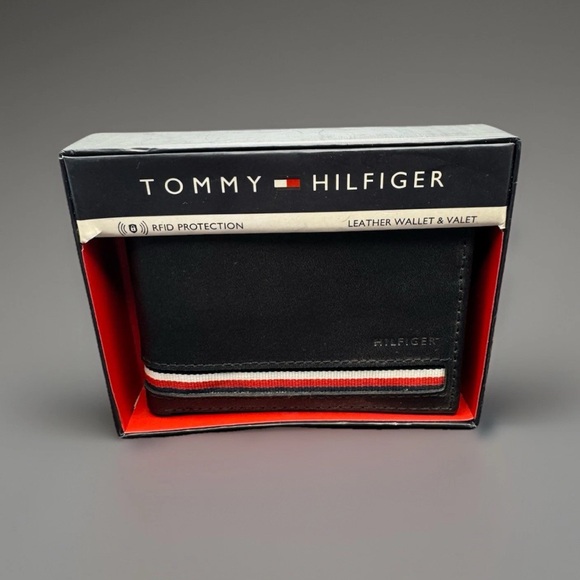 Tommy Hilfiger Black Wallet with Red and White Stripe - Picture 1 of 5